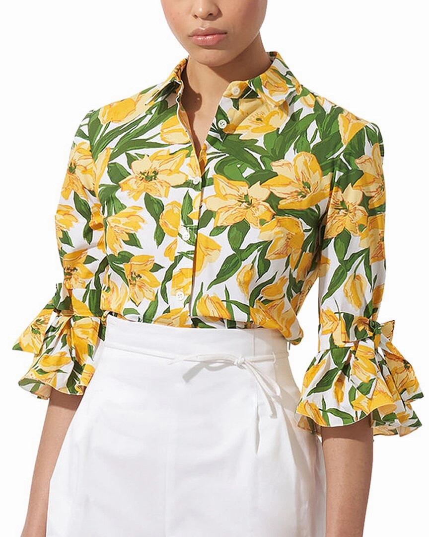 Carolina Herrera 3/4 Bow Flounce Sleeve Top