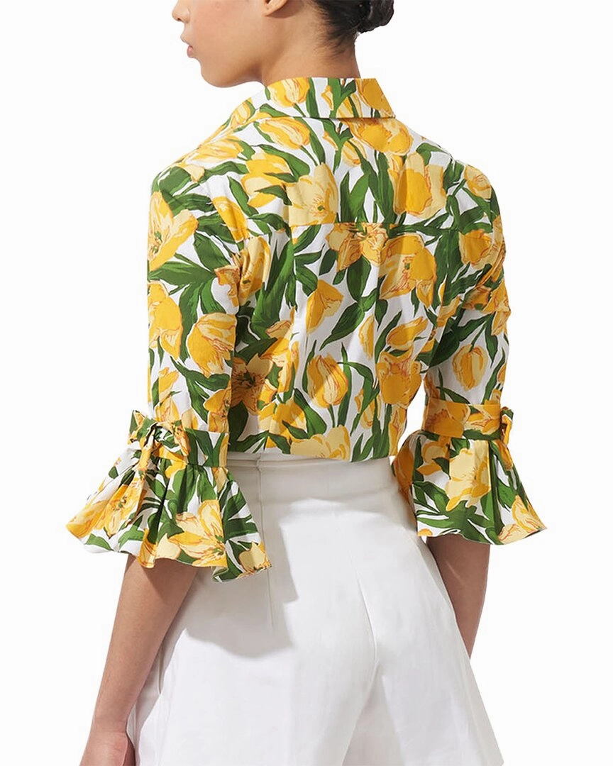 Carolina Herrera 3/4 Bow Flounce Sleeve Top
