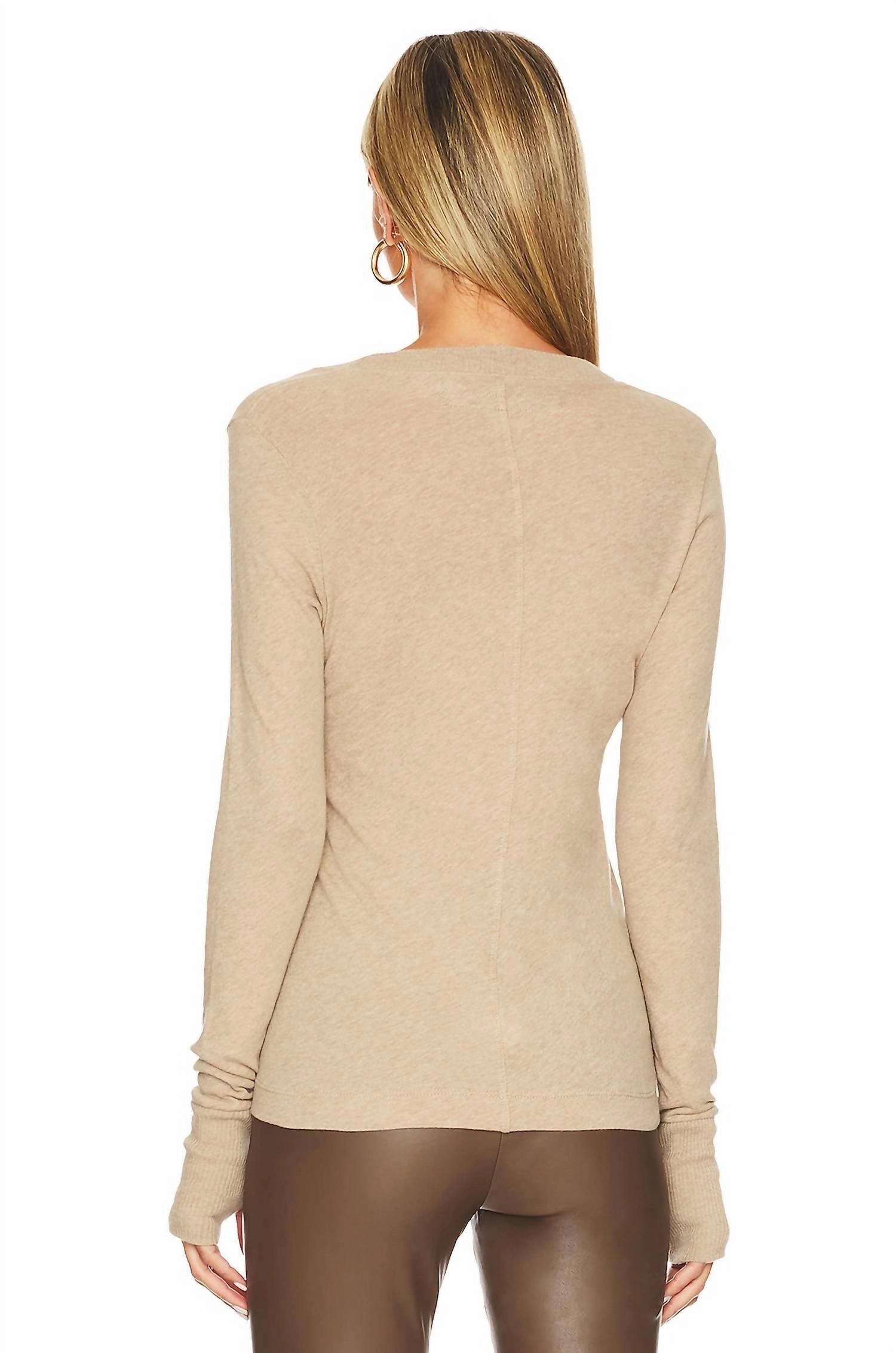 Cashmere Easy Cuffed U Top In Khaki
