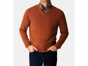 Cashmere V-Neck Pullover Sweater In Spice chunky knit discount