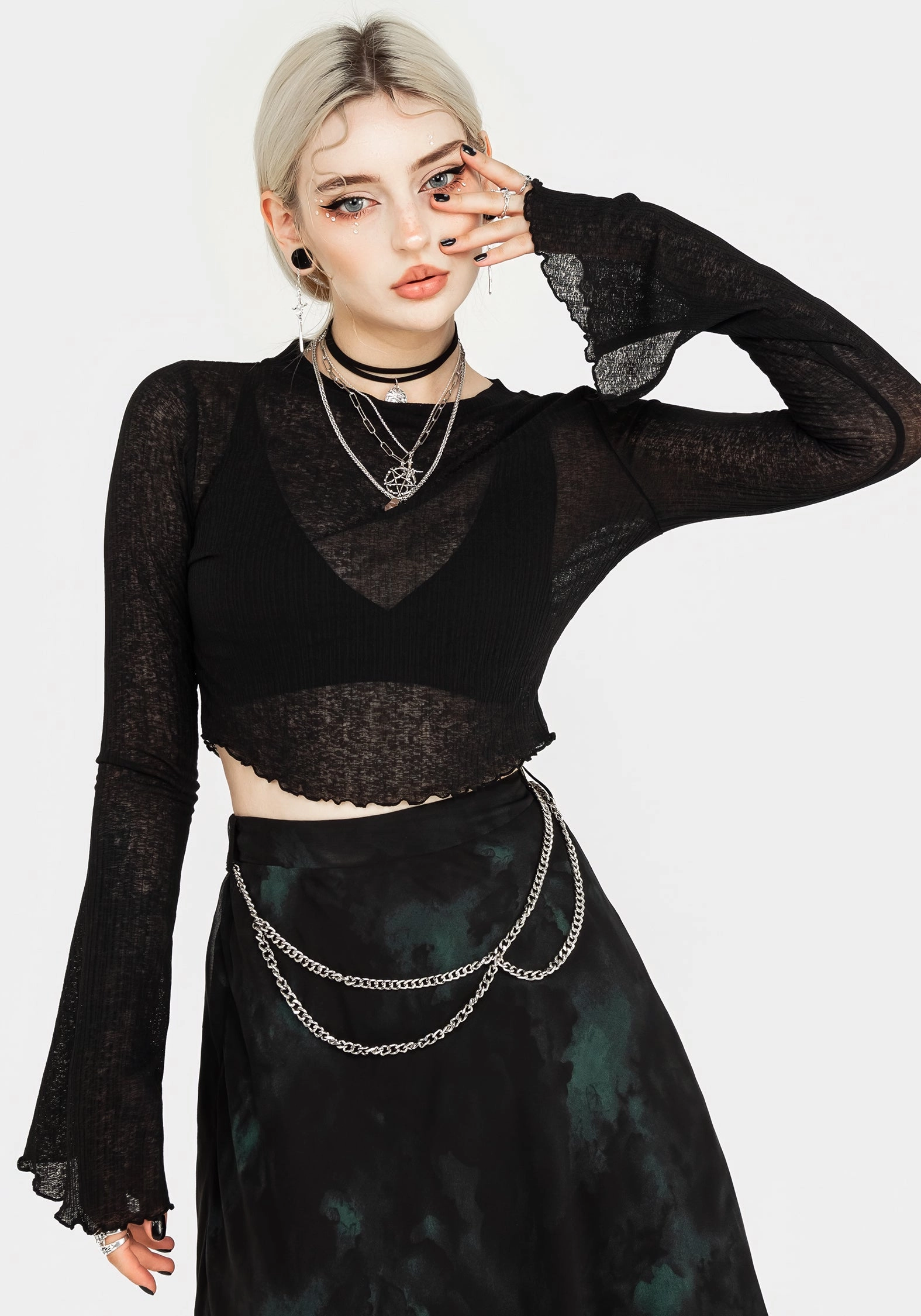 Cassia Jersey Mesh Crop Top Tops Womens - women's blouses clearance