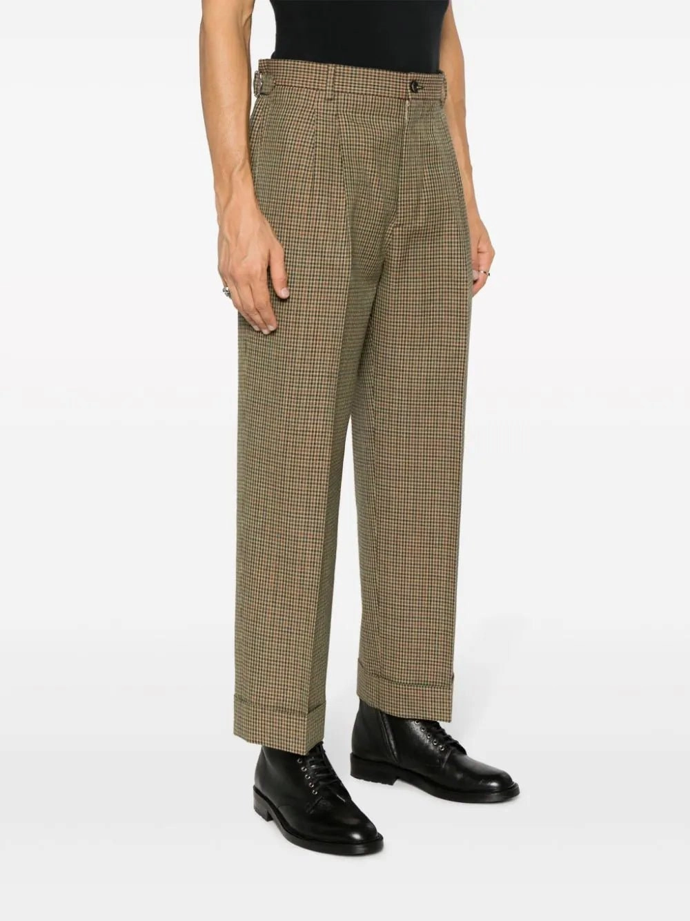 Check-Pattern Wool Trousers