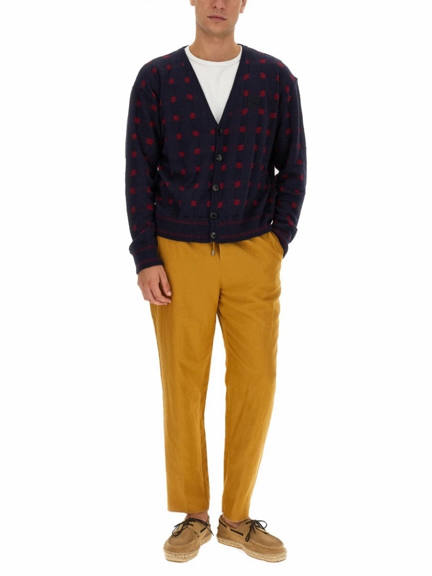 Checkered Pattern V-Neck Cardigan