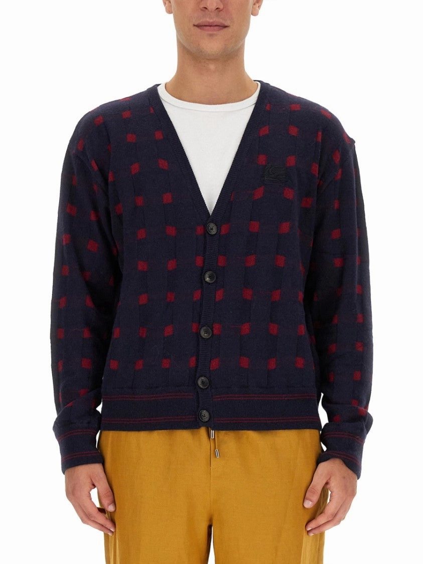 Checkered Pattern V-Neck Cardigan designer sweaters outlet