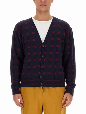 Checkered Pattern V-Neck Cardigan designer sweaters outlet