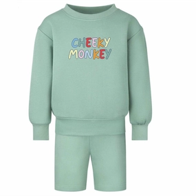 Cheeky Monkey Oversized Kids Sweatshirt & Short Set Holiday Collection - holiday outfits clearance