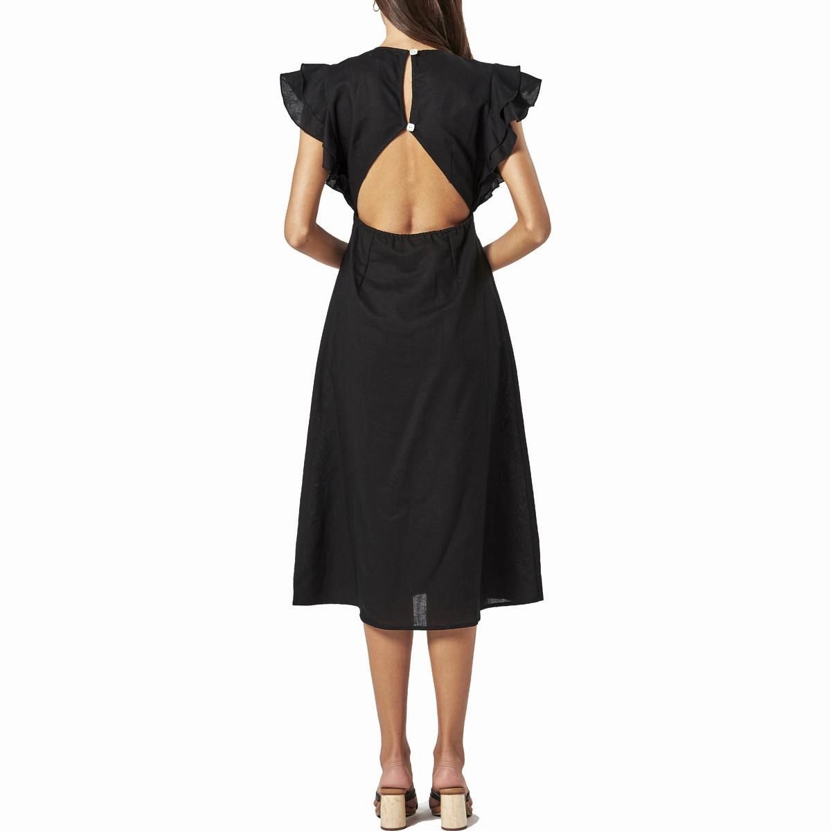 Cherry Womens Linen Flutter Sleeve Midi Dress