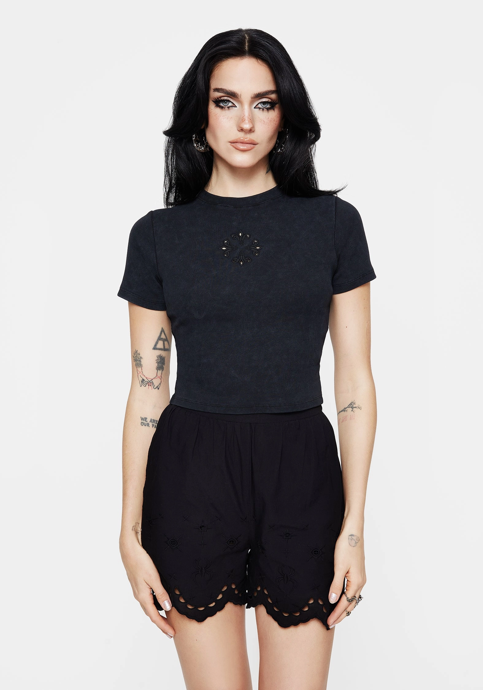 Christina Cotton Cut Out Detail Washed T-Shirt