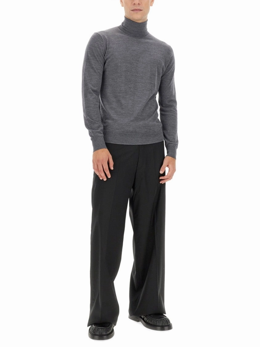 Classic Grey Wool Turtleneck Sweater