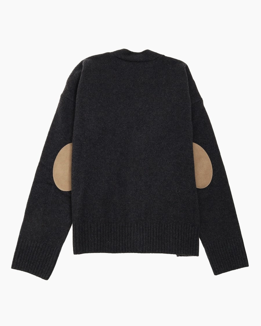 Classic V-Neck Cardigan With Cashmere Elbow Patches