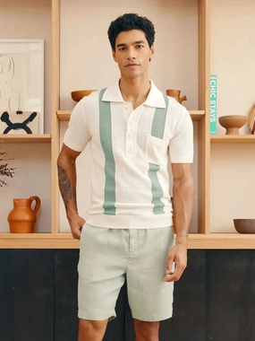 Clemente Crochet Stripe Polo Tops Mens - men's t-shirts outlet