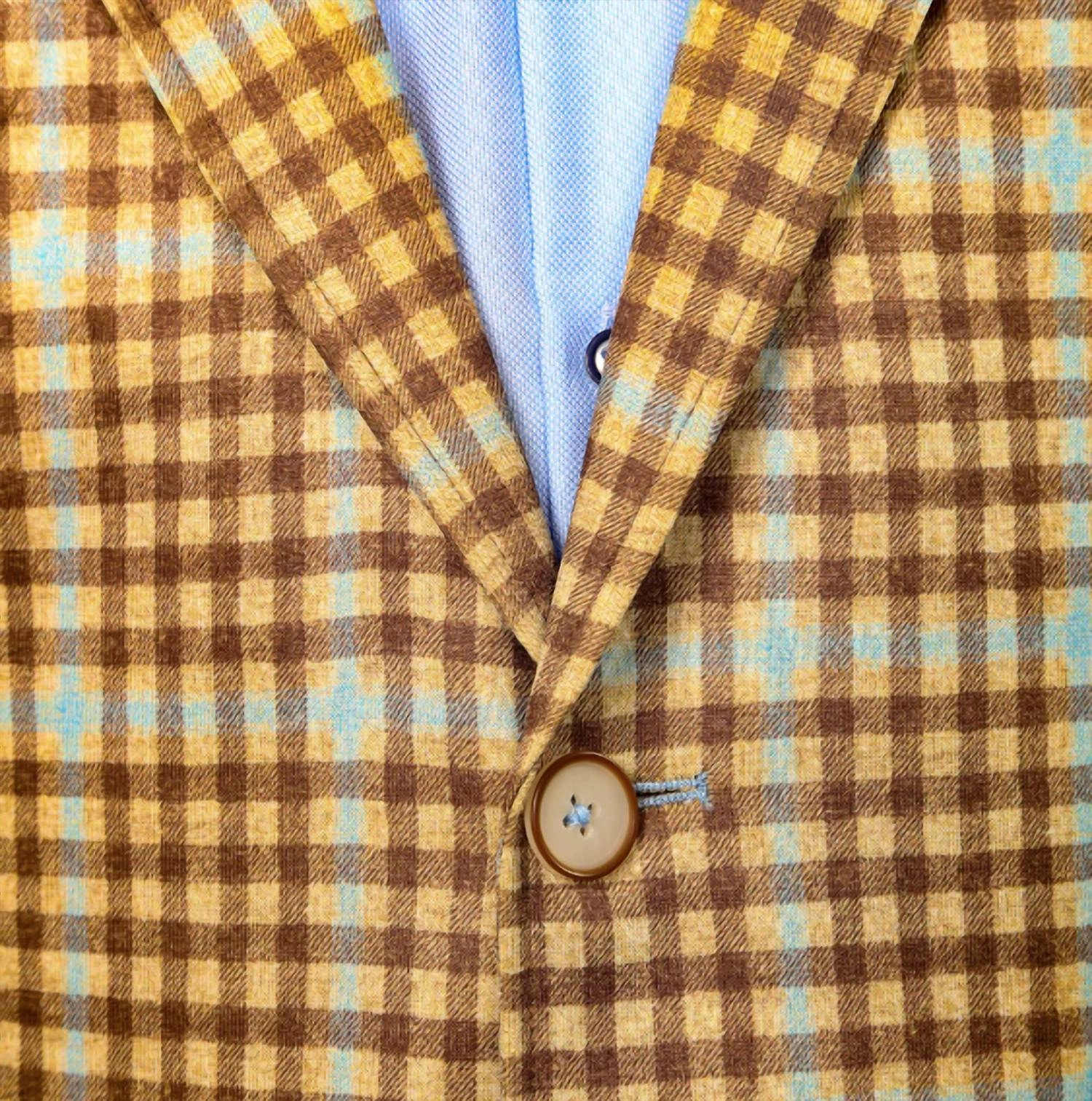 Colton Plaid Stretch Blazer In Tan With Blue