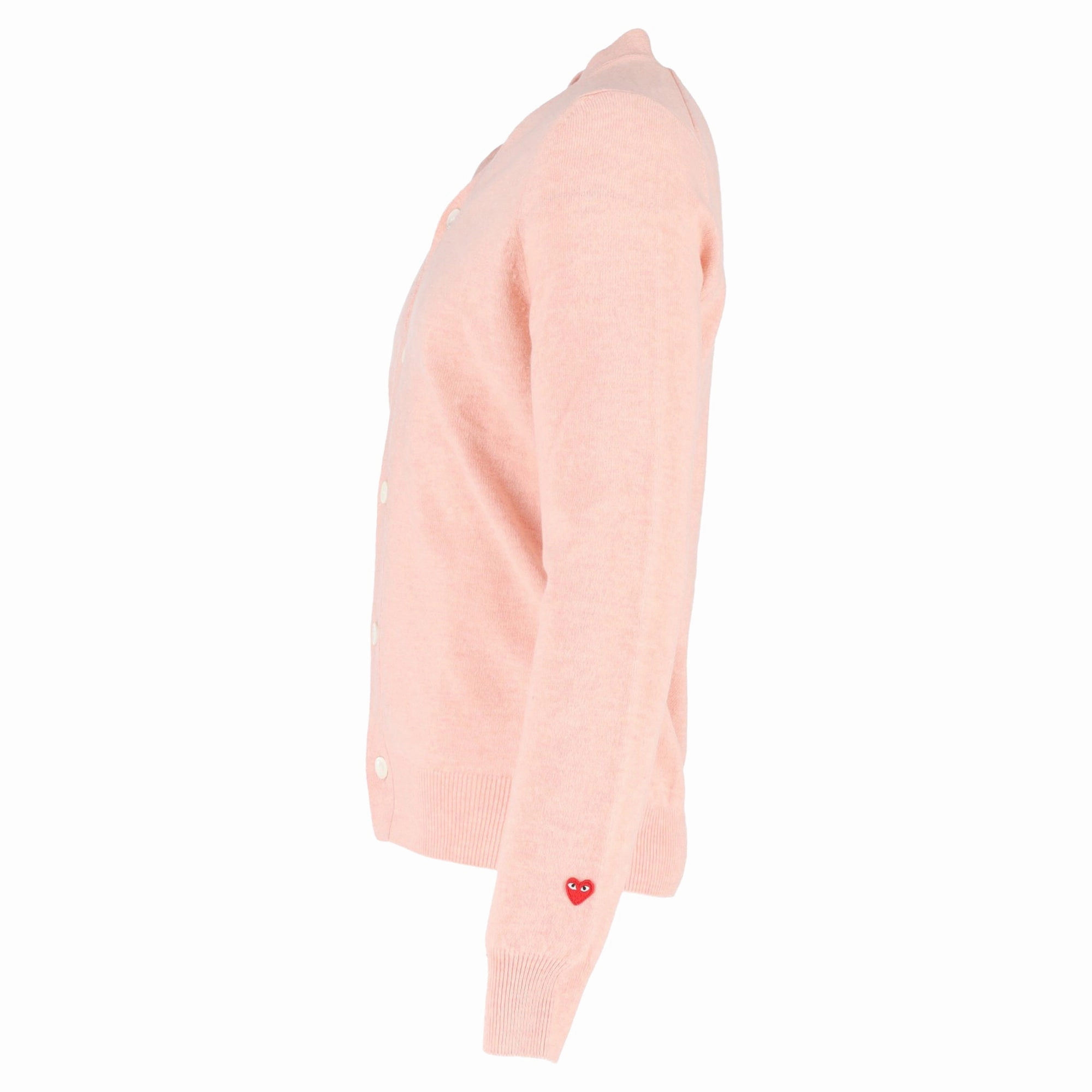 Comme Des Gar?ons Play Heart Logo-Patch Cardigan in Pink Wool