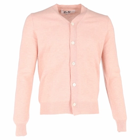 Comme Des Gar?ons Play Heart Logo-Patch Cardigan in Pink Wool chunky knit discount