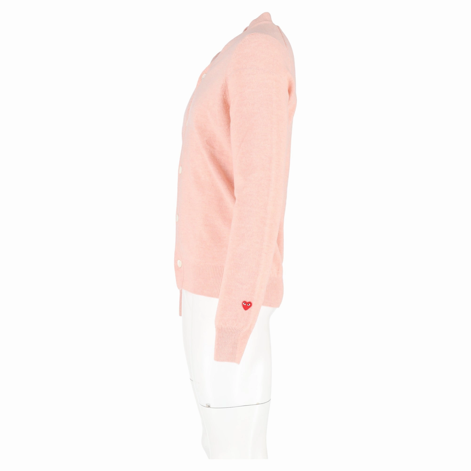 Comme Des Gar?ons Play Heart Logo-Patch Cardigan in Pink Wool