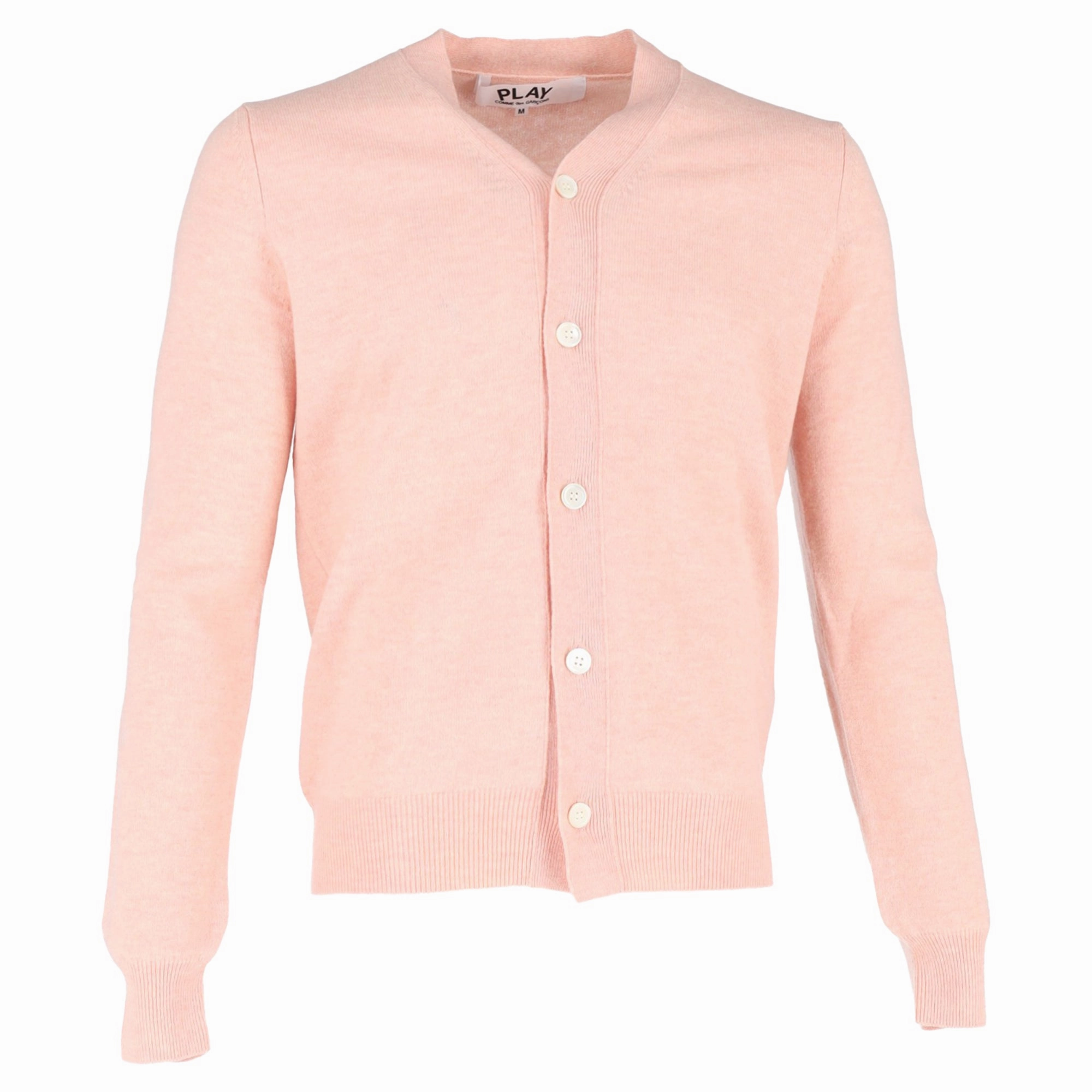 Comme Des Gar?ons Play Heart Logo-Patch Cardigan in Pink Wool chunky knit discount