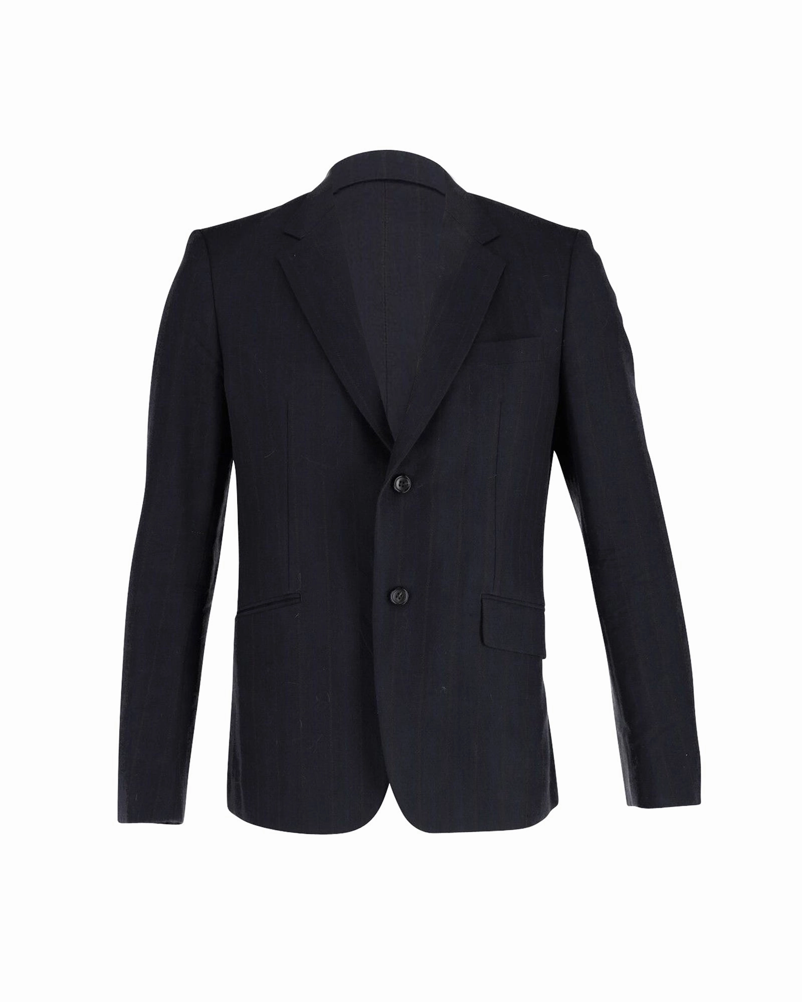 Comme Des Garcons Subtle Stripe Single-Breasted Jacket in Navy Blue Wool-Blend