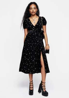 Constellation Glitter Print Velour Midi Wrap Dress Dresses Womens - women's dresses clearance