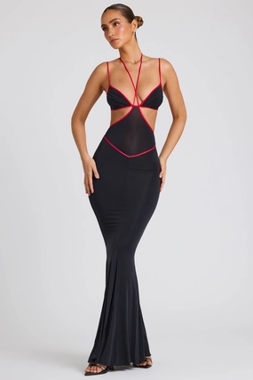 Contrast Binding Cut Out Evening Gown in Black Dresses - maxi dresses best price