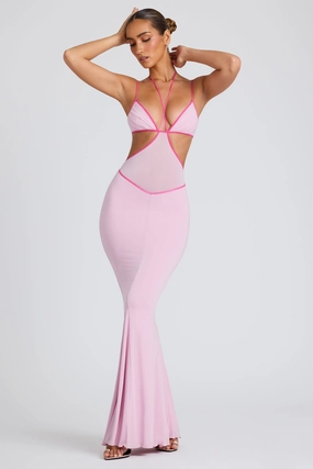Contrast Binding Cut Out Evening Gown in Soft Pink Dresses best price