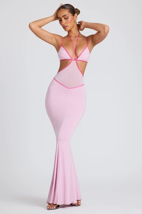 Contrast Binding Cut Out Evening Gown in Soft Pink Dresses - maxi dresses best price