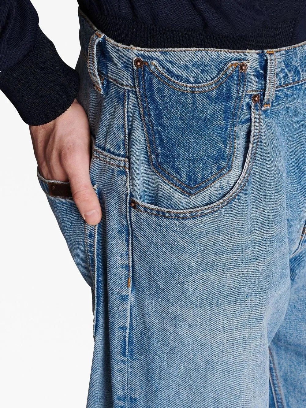 Contrast-Pocket Wide-Leg Jeans