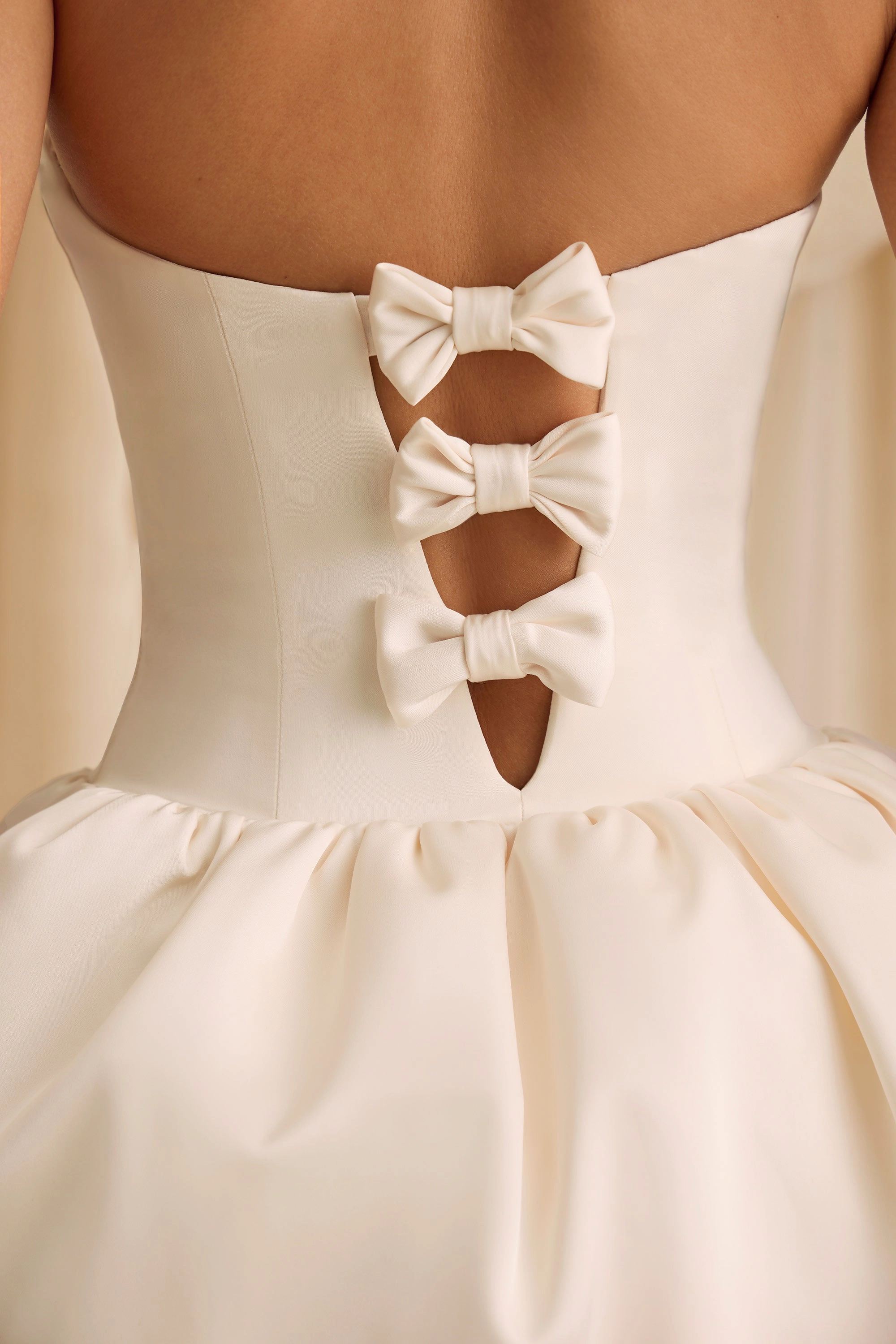 Convertible Bow-Detail Bubble Hem Midaxi Dress in Ivory
