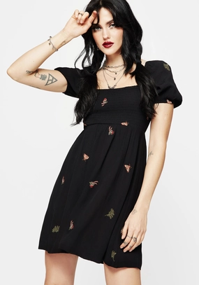 Copia Moth Embroidered Puff Sleeve Mini Dress Dresses Womens - women's dresses clearance