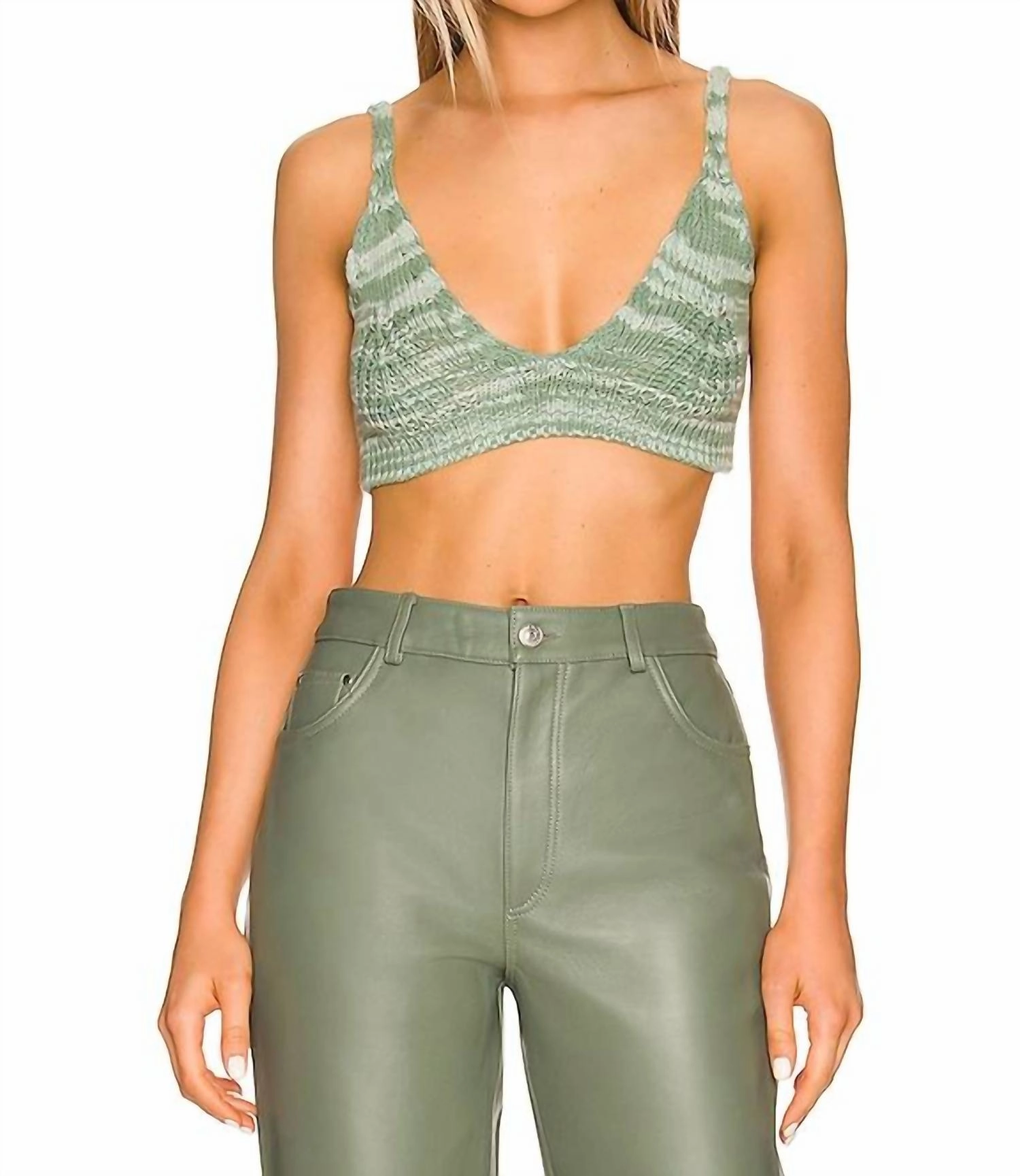 Cora Rib Bralette In Lichen Jade