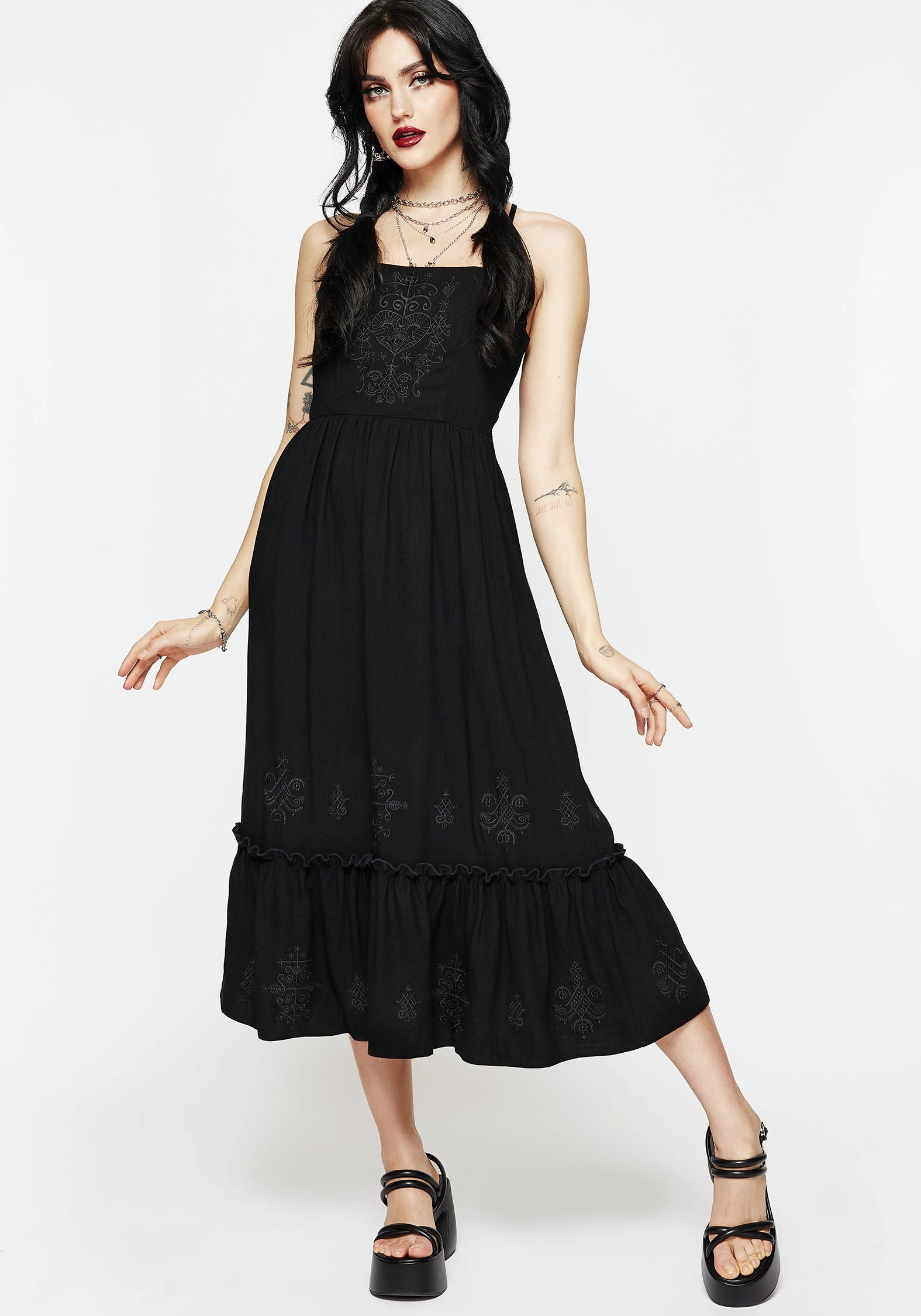 Cordata Embroidered Cami Midi Smock Dress Dresses Womens - women's dresses clearance