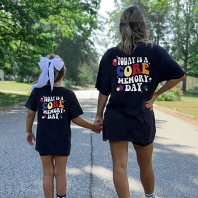 Core Memory Day Back Logo Matching Black T-shirts Holiday Collection - vacation wear sale