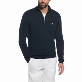 Cotton .25 Zip Sweater In Poseidon Blue knit sweaters cheap