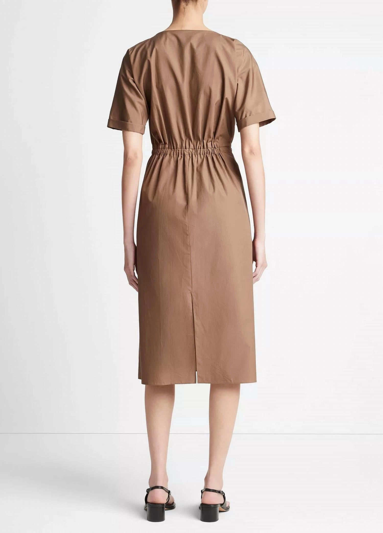 Cotton Belted Dolman Sleeve Dress In Earthen