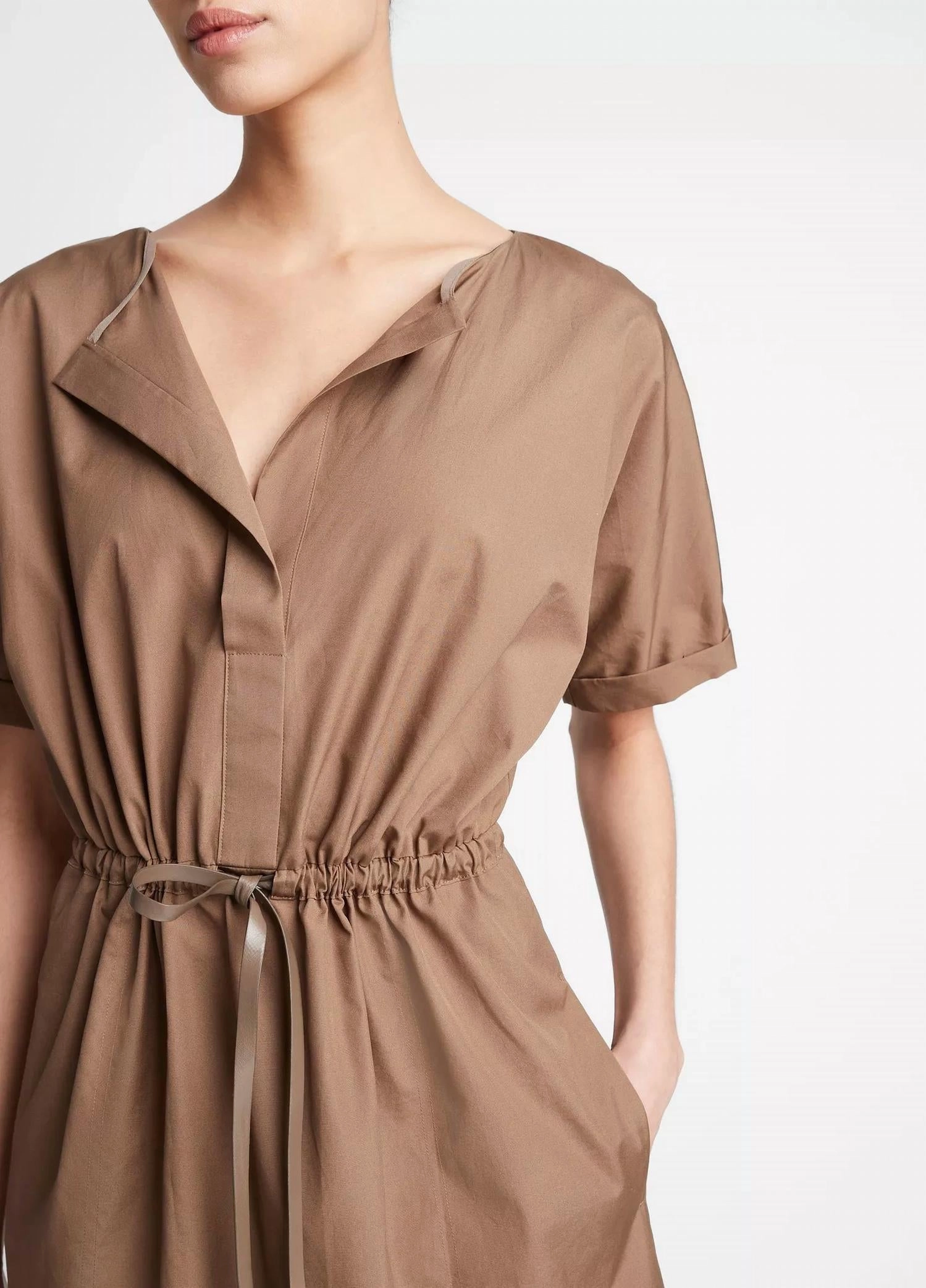 Cotton Belted Dolman Sleeve Dress In Earthen
