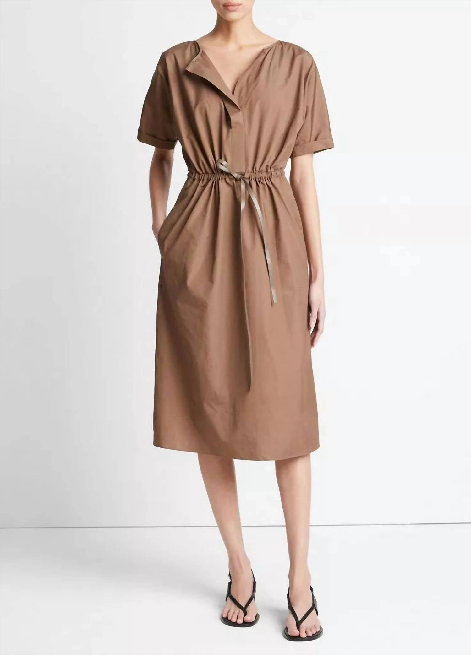 Cotton Belted Dolman Sleeve Dress In Earthen