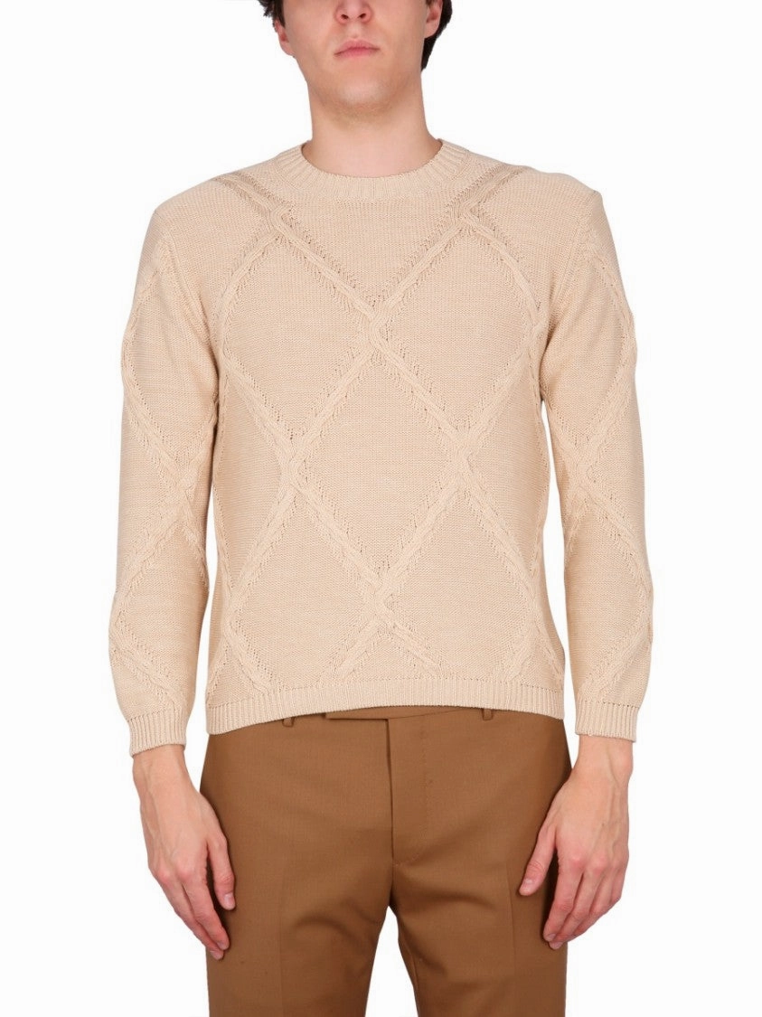 Cotton Cable Stitch Crew Neck Sweater designer sweaters outlet