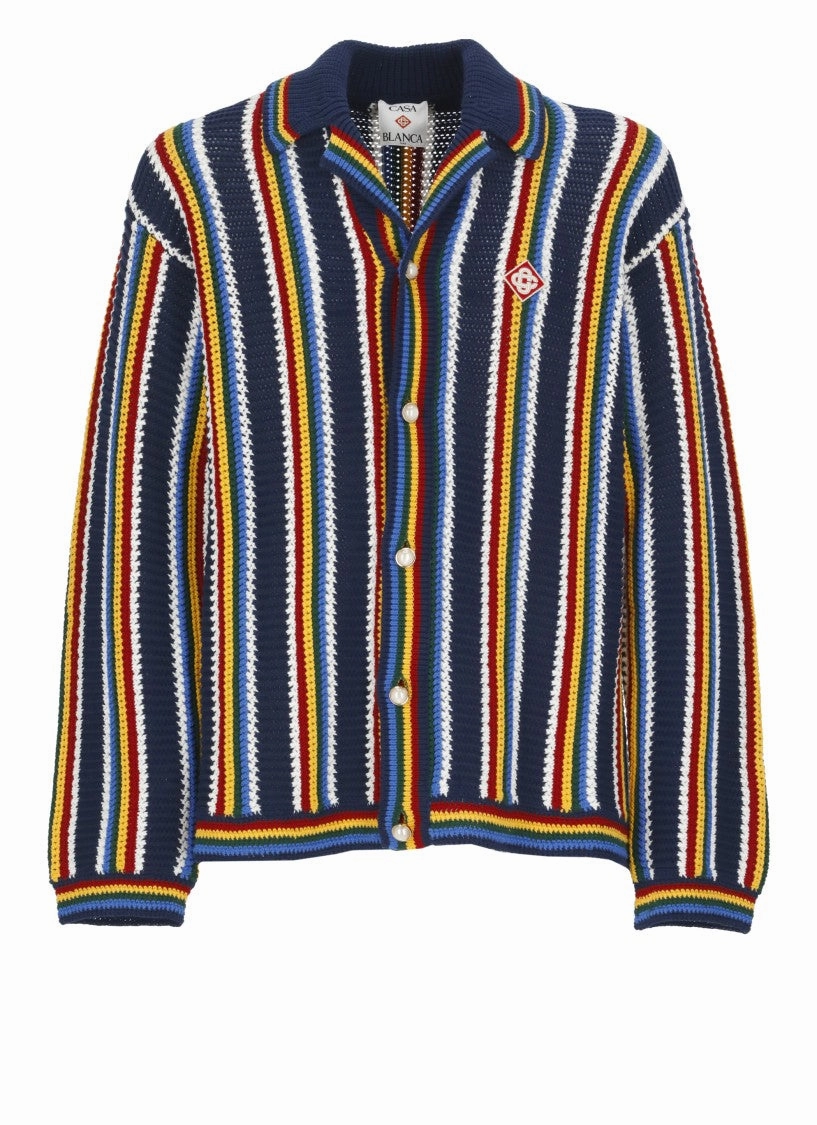 Cotton Cardigan With Contrasting Logo designer sweaters outlet