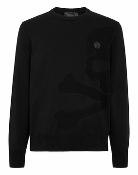 Cotton Pullover LS Skull&amp;Bones chunky knit discount