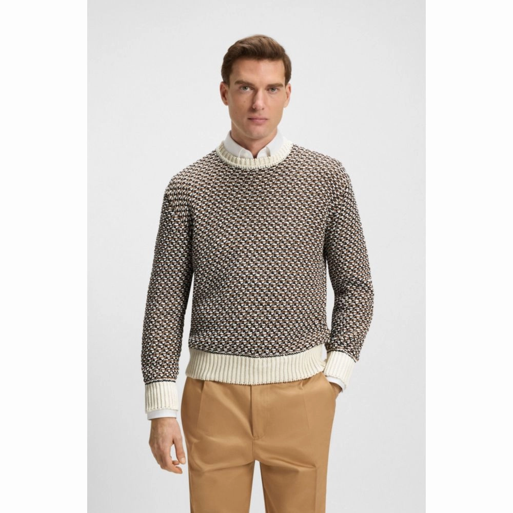 Cotton sweater with rich knitted structure