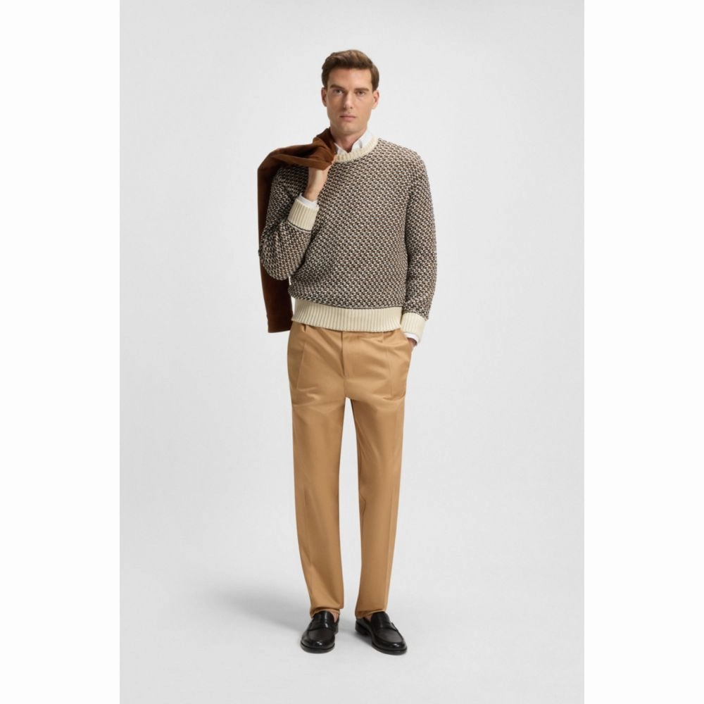 Cotton sweater with rich knitted structure