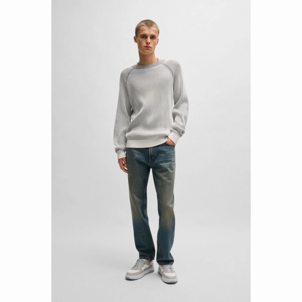 Cotton sweater with two-tone ribbing
