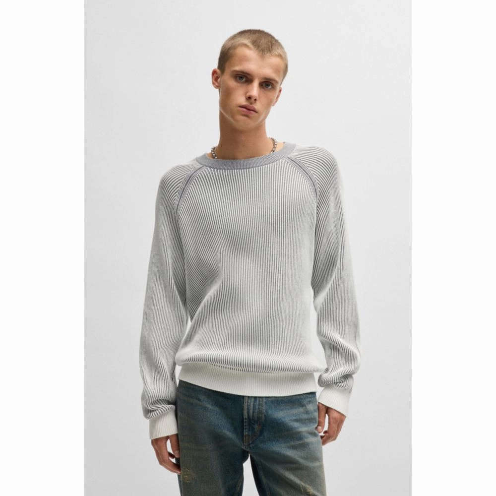 Cotton sweater with two-tone ribbing