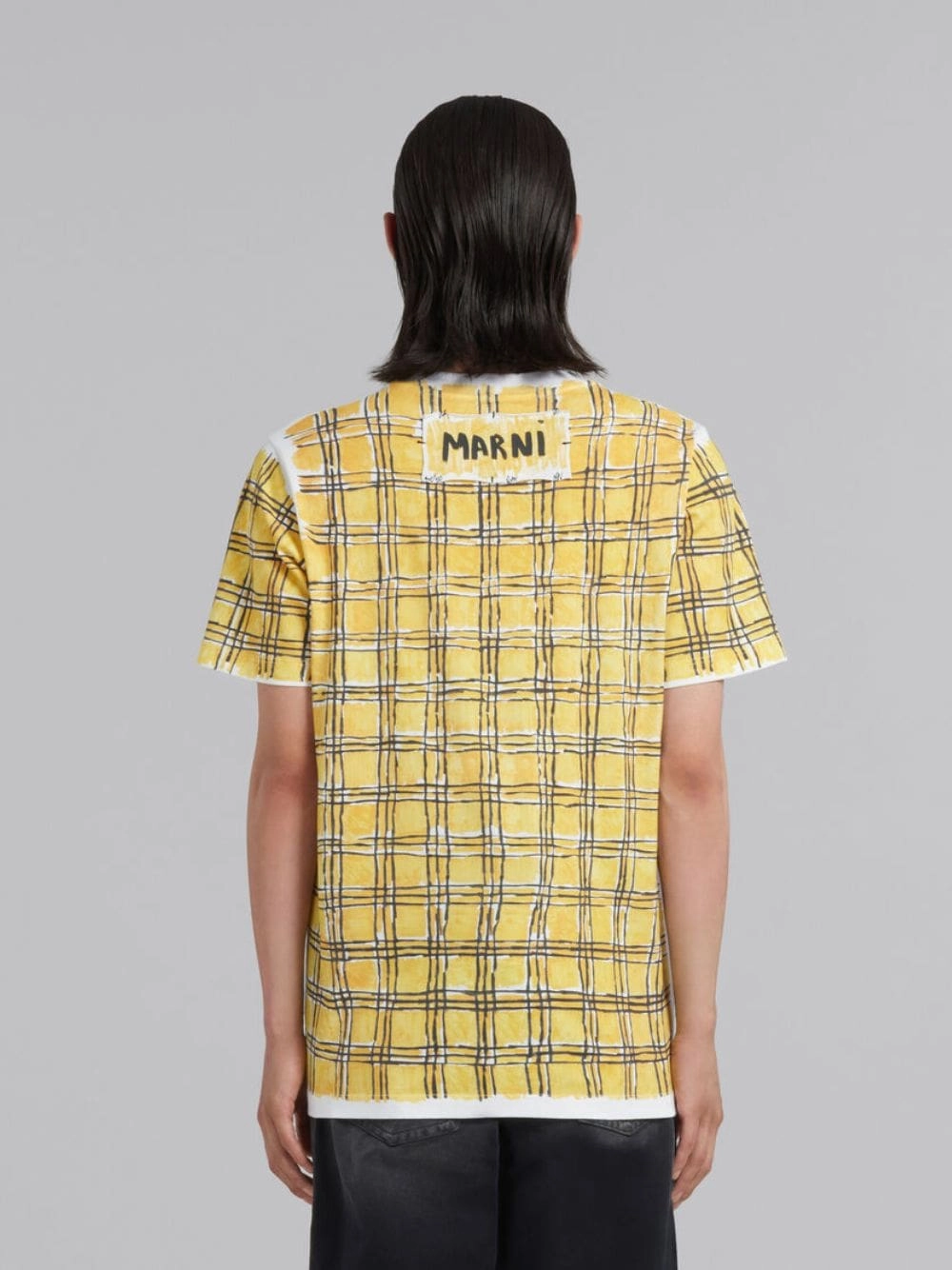 Cotton T-Shirt With Irregular Checked Print