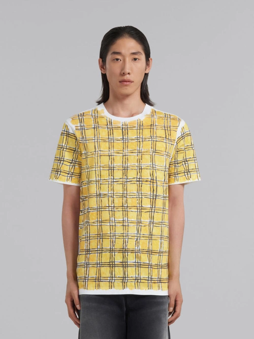Cotton T-Shirt With Irregular Checked Print
