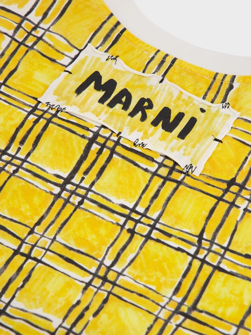 Cotton T-Shirt With Irregular Checked Print