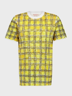 Cotton T-Shirt With Irregular Checked Print Tops Mens - flannel shirts
