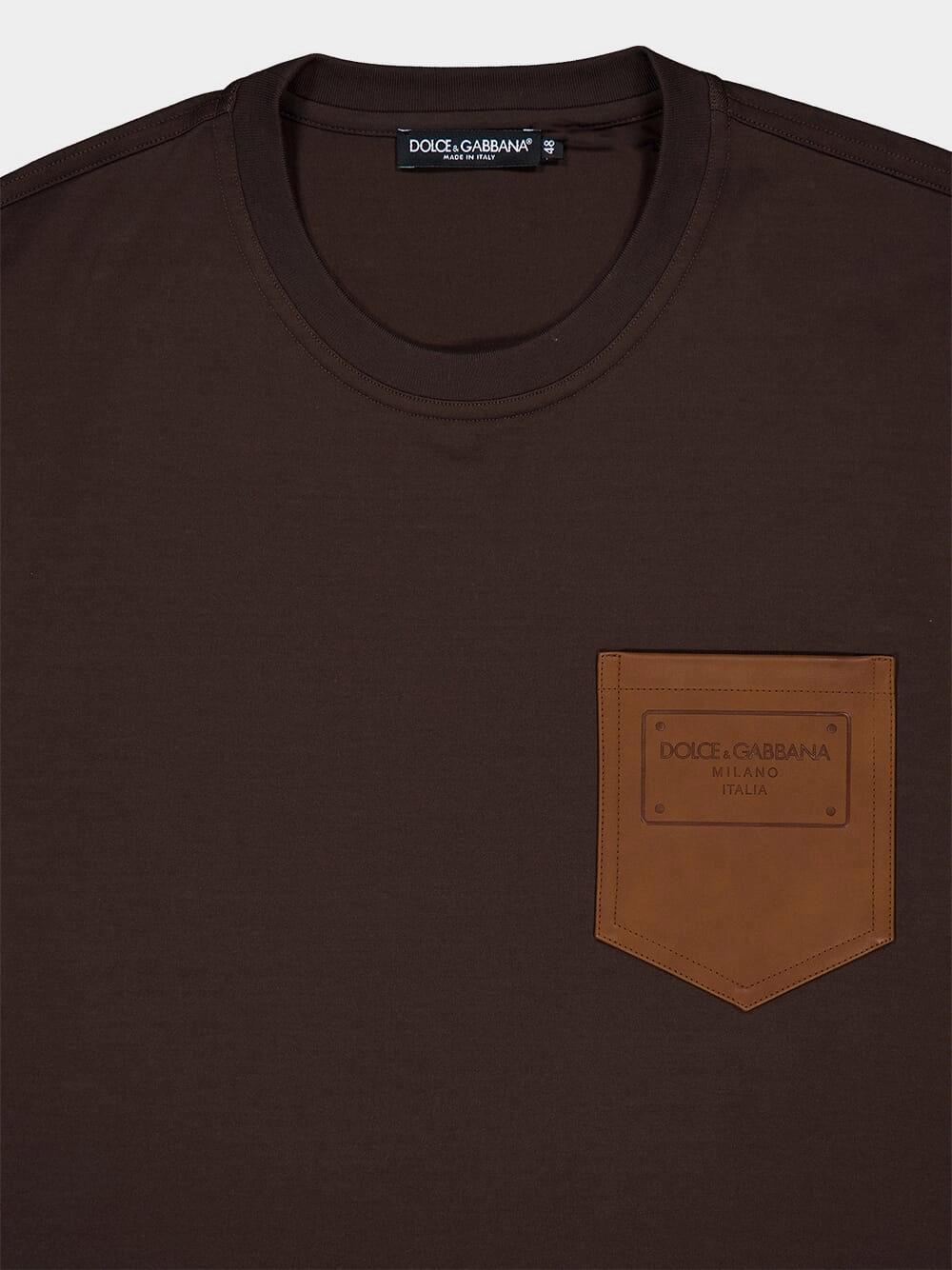 Cotton T-Shirt with Leather Pocket