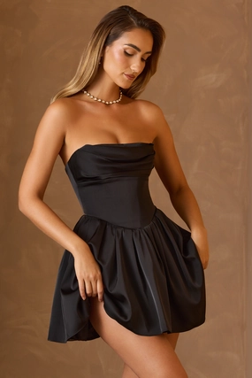 Cowl-Neck Corset Mini Dress in Black Dresses - dresses on sale