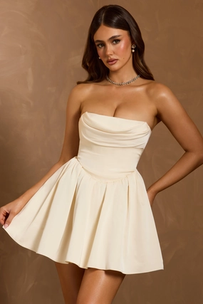 Cowl-Neck Corset Mini Dress in Ivory Dresses - party dresses cheap