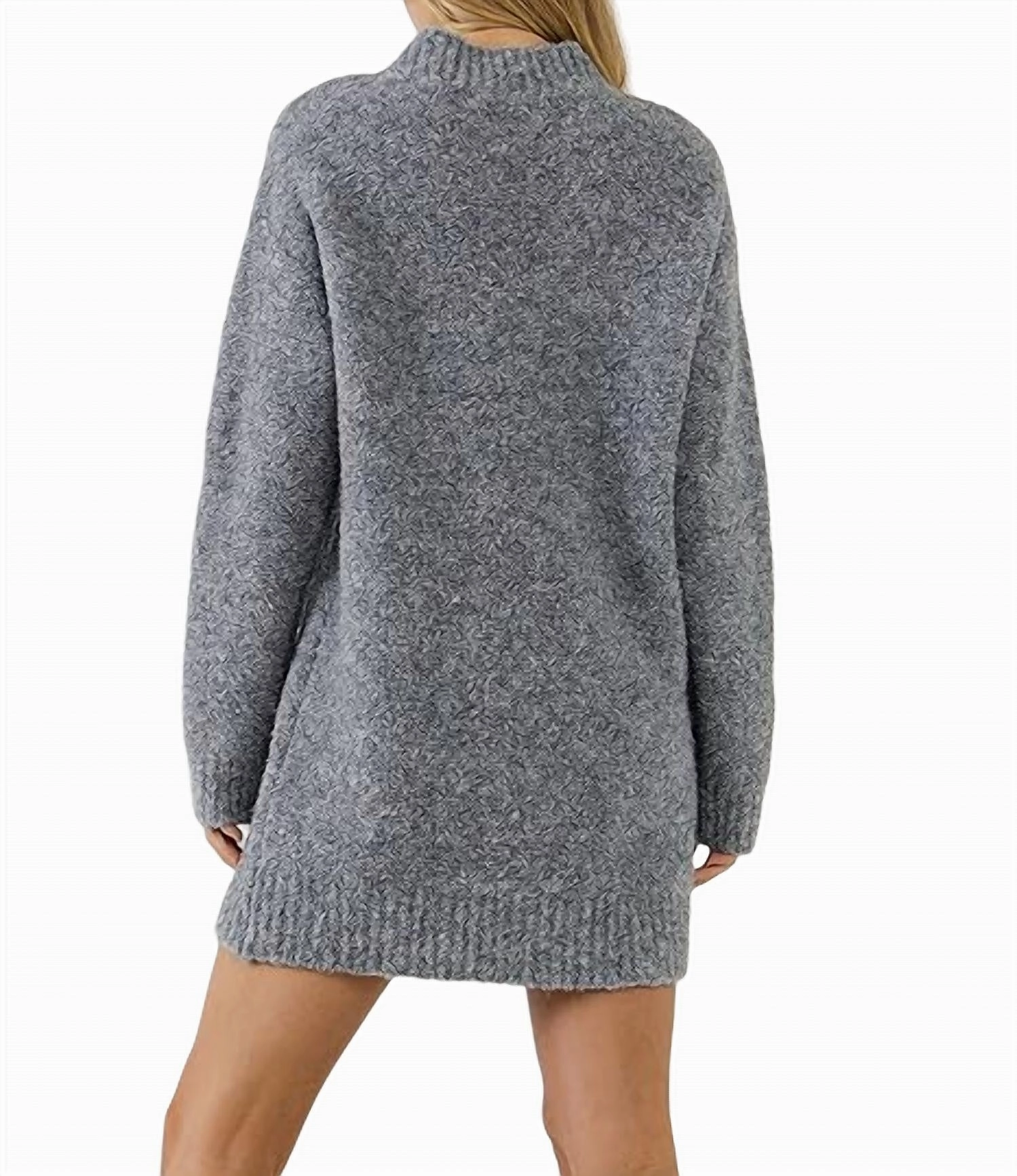Cozy Round Neck Sweater Dress In Grey